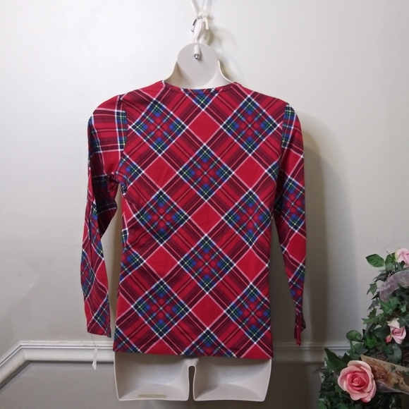 Talbots Red, Blue, Yellow, Green & White Plaid Long Sleeved Tee - Picture 6 of 7